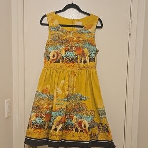 Womens ModCloth Safari Print Dress W/ Pockets Sz L